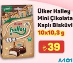 ÜLKER HALLEY MİNİ ÇİKOLATA KAPLI BİSKÜVİ 10X10,3 G